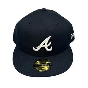 New Era Atlanta Braves Navy ROAD 59Fifty Fitted Hat Sz 7-1/2‎